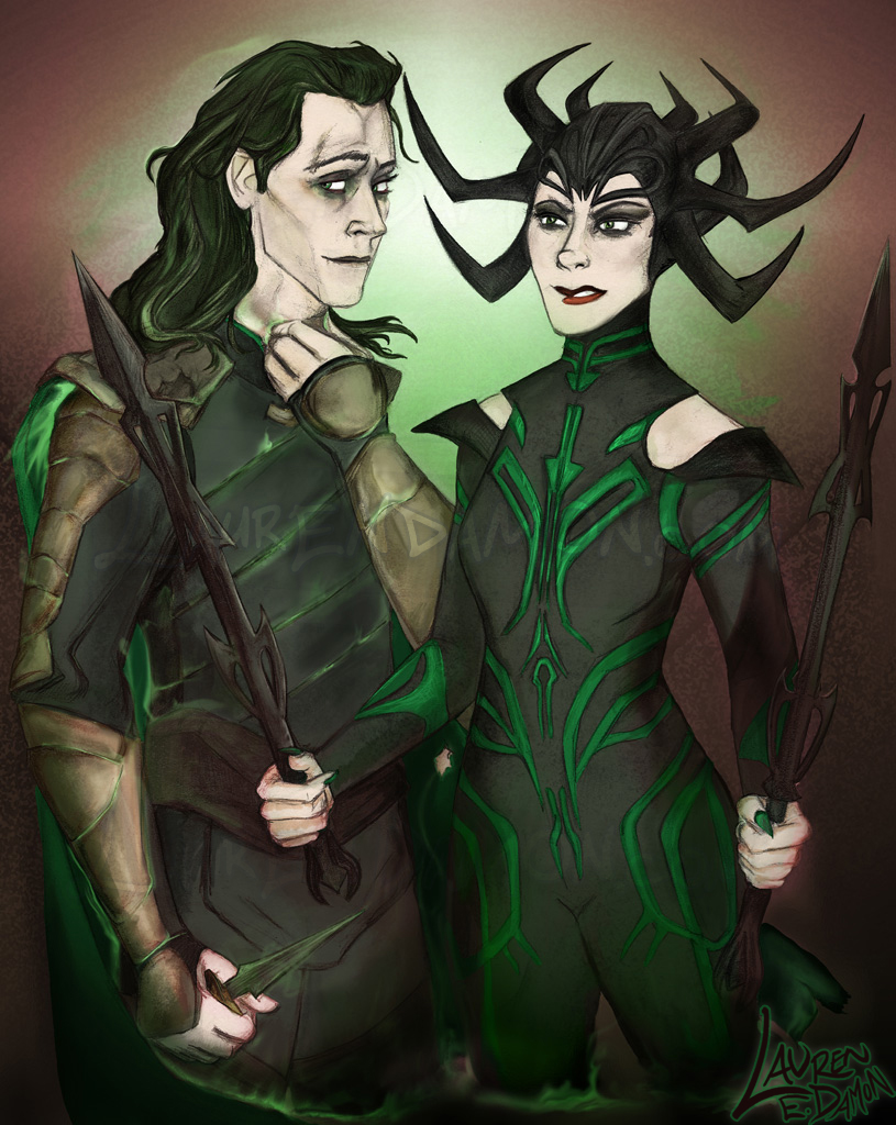 Hela and Loki, fanart, Lauren Damon