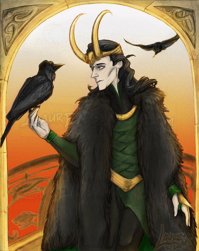 Loki fanart with ravens, Lauren Damon
